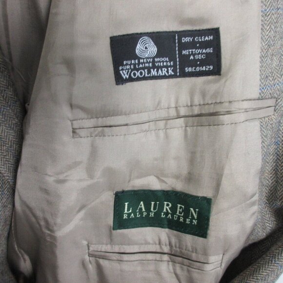 Lauren Ralph Lauren Wool Blazer 50 R Men Brown Herringbone Sport Coat 876 - Picture 5 of 11